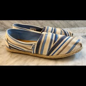 Toms Size 11 Canvas Blue Striped Nautical Jute Flats